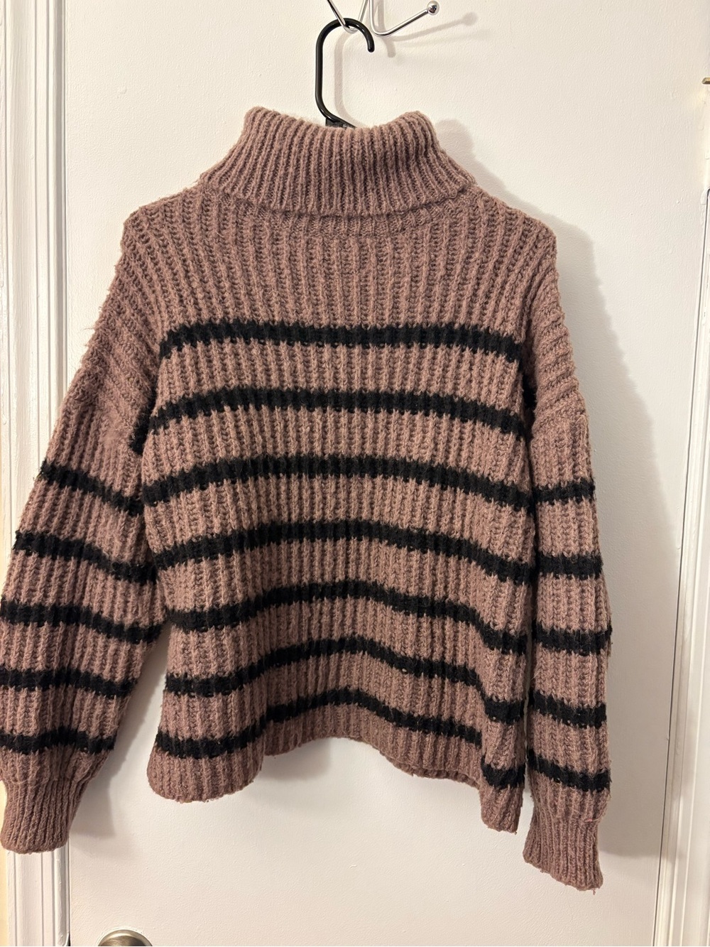 Line & Dot Mauve and Black Striped Turtleneck Sweater